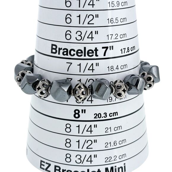 Graduated Hematite Beaded Toggle Bracelet | Estate Sterling Silver 925 | 8" - Picture 4 of 5